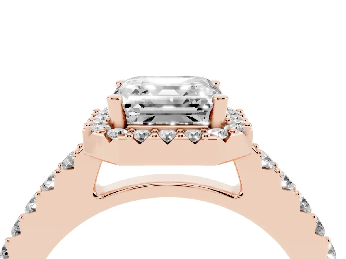 Asscher Cut Halo Diamond Pavé Solitaire Ring Rose gold