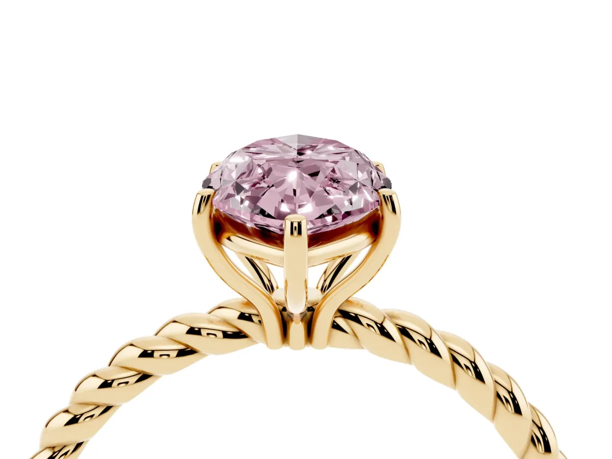Fancy Pink Marquise Cut Solitaire Twist Band Ring with Four-Prong Setting Yellow gold