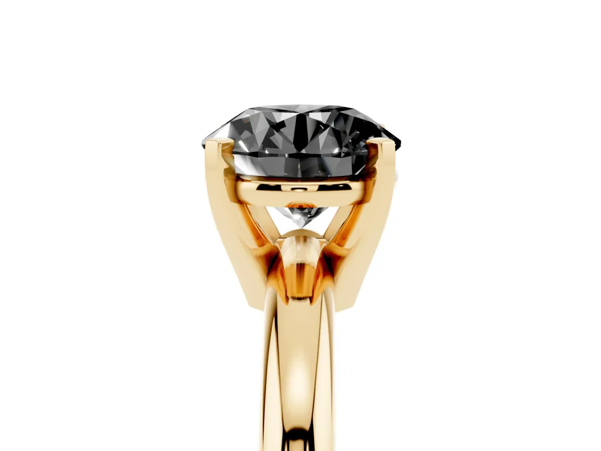 Fancy Black Round Cut Diamond Solitaire Engagement Ring with Round Band and Four-Prong Setting Yellow gold