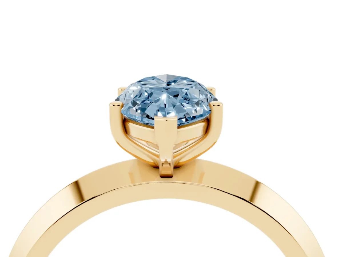 Fancy Blue Marquise Cut Cut Solitaire Engagement Ring with Flat Band and Four-Prong Setting Yellow gold