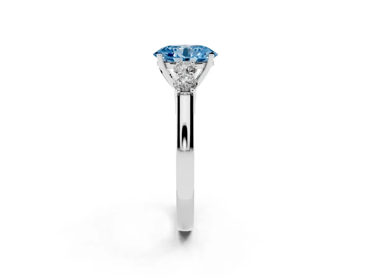 Fancy Blue Oval Cut Cut Diamond Five-Stone Prong Set White Gold Ring Silver