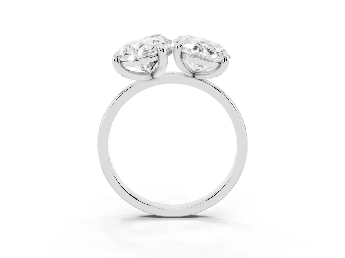 Oval and Pear Toi Moi Ring with Prong Setting and Plain Band White gold