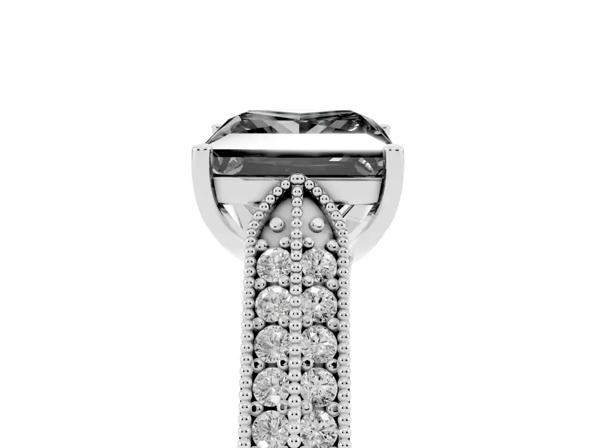 Fancy Black Princess Cut Cut Pave Split Shank Engagement Ring with Four-Prong Setting White gold