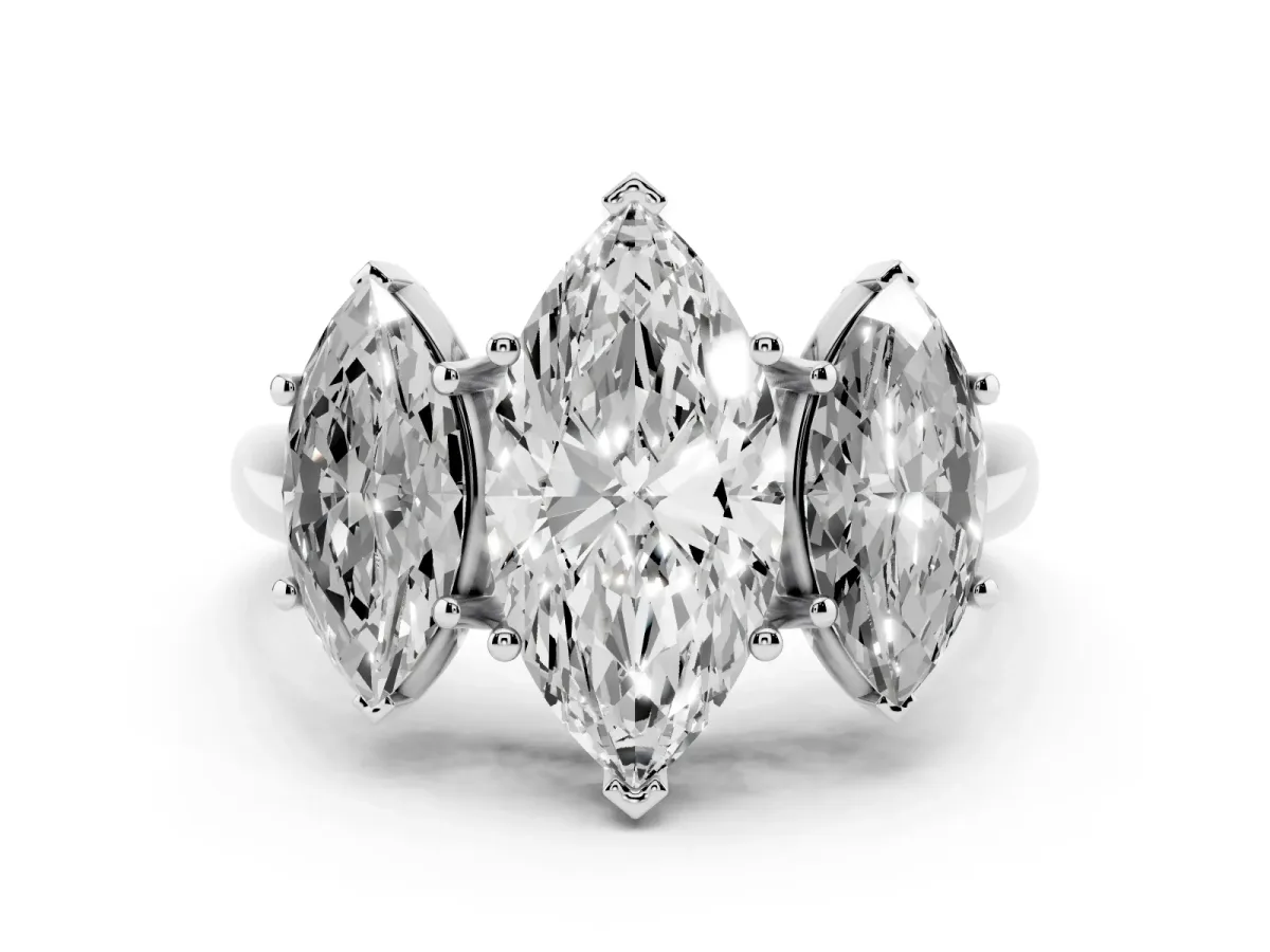 Three-Stone Marquise Cut Diamond Engagement Ring with Prong Setting White gold