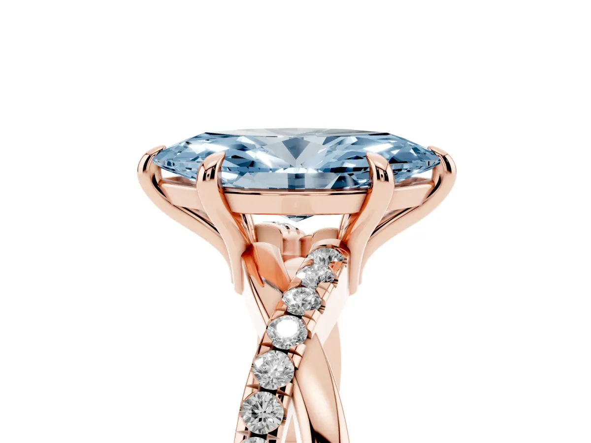Fancy Blue Marquise Cut Cut Diamond Twist Band Solitaire with Prong Setting Rose gold