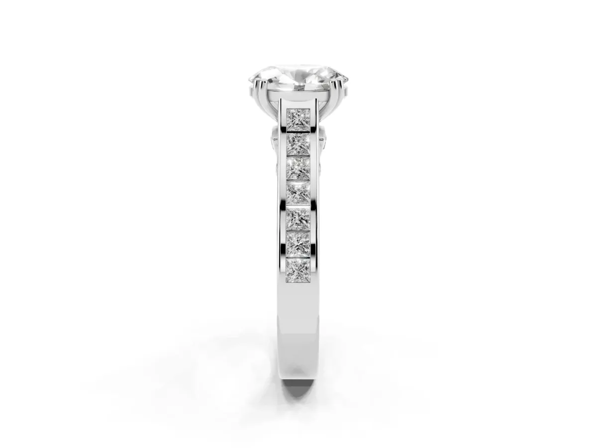 Oval Cut Cut Channel Set Solitaire Engagement Ring with Prong Setting Silver