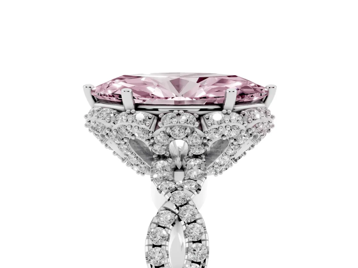 Fancy Pink Marquise Cut Halo Twist Band Solitaire Ring with Six-Prong Setting Silver