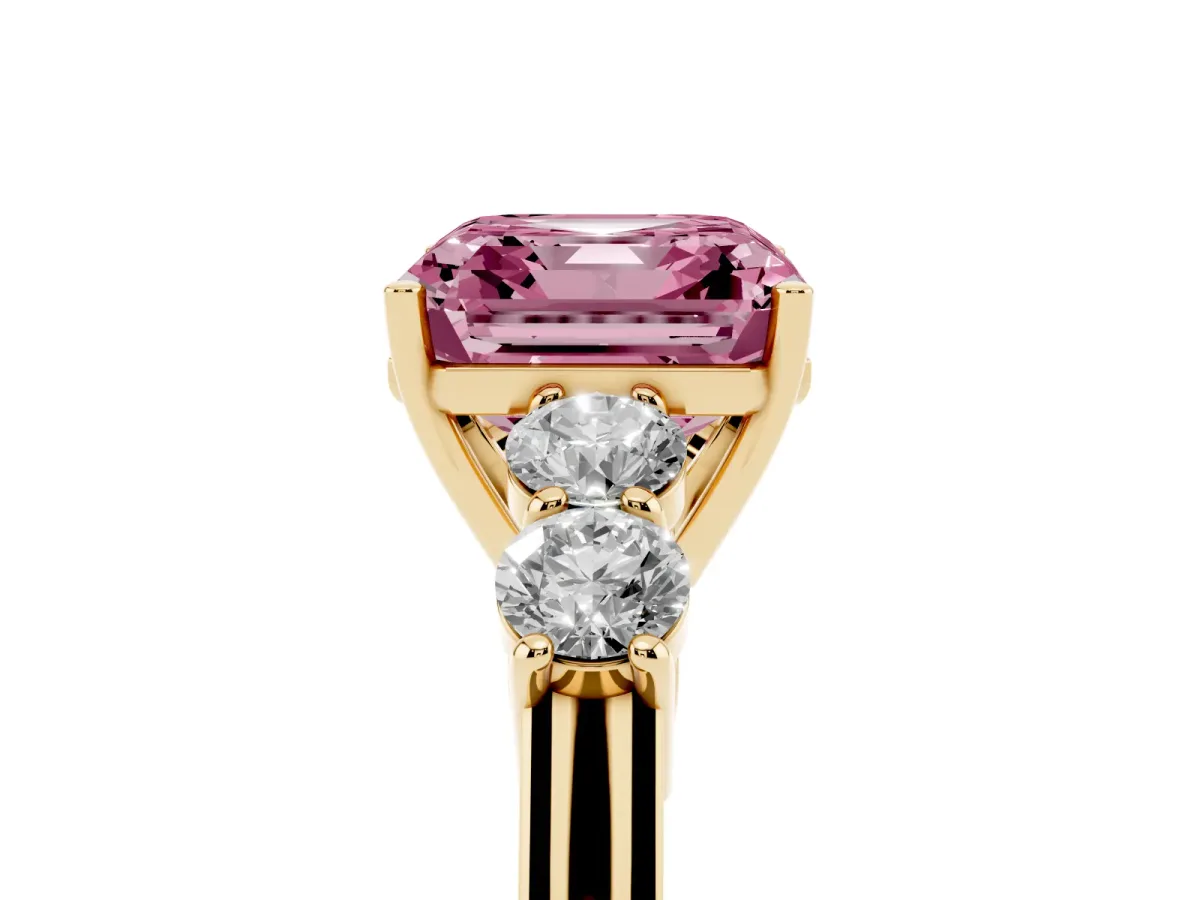 Fancy Pink Asscher Cut Cut Diamond Five-Stone Prong Set White Gold Ring Yellow gold