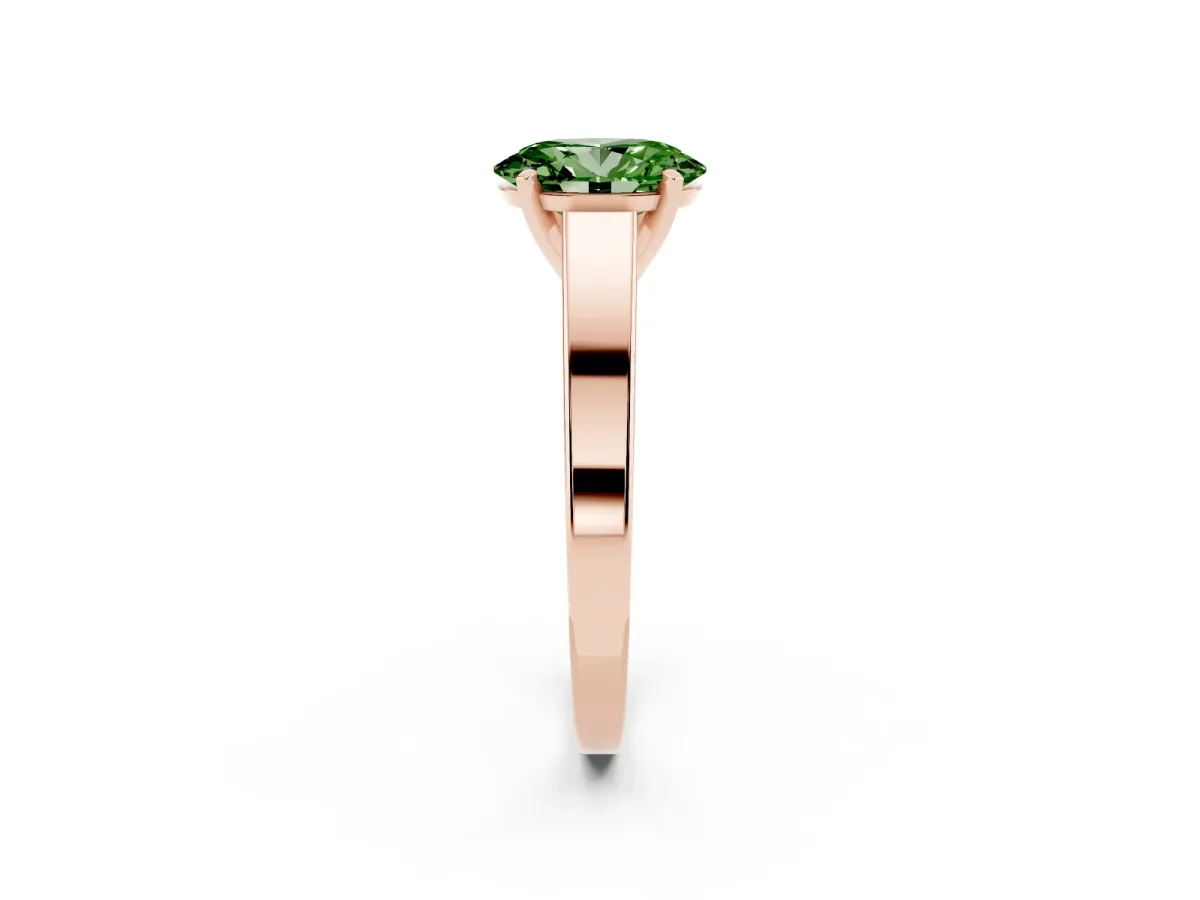 Fancy Green Oval Cut Solitaire Engagement Ring with Four-Prong Setting and Tapered Band Rose gold