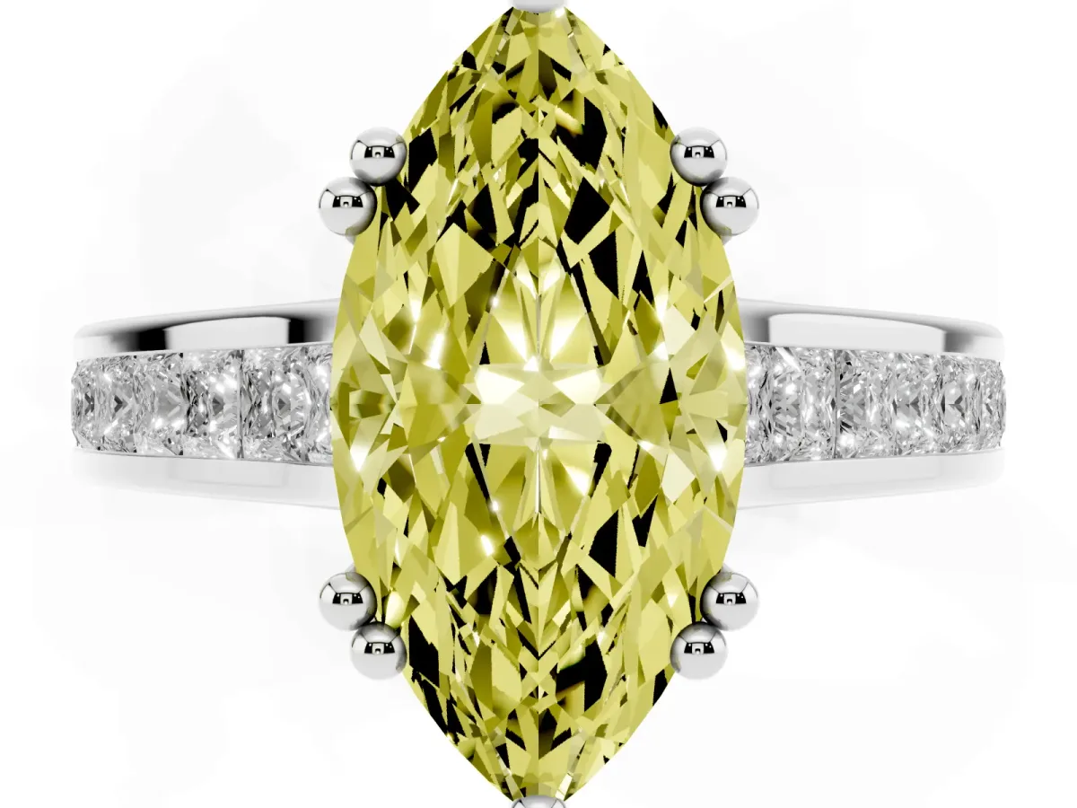 Fancy Yellow Marquise Cut Cut Channel Set Solitaire Engagement Ring with Prong Setting Silver