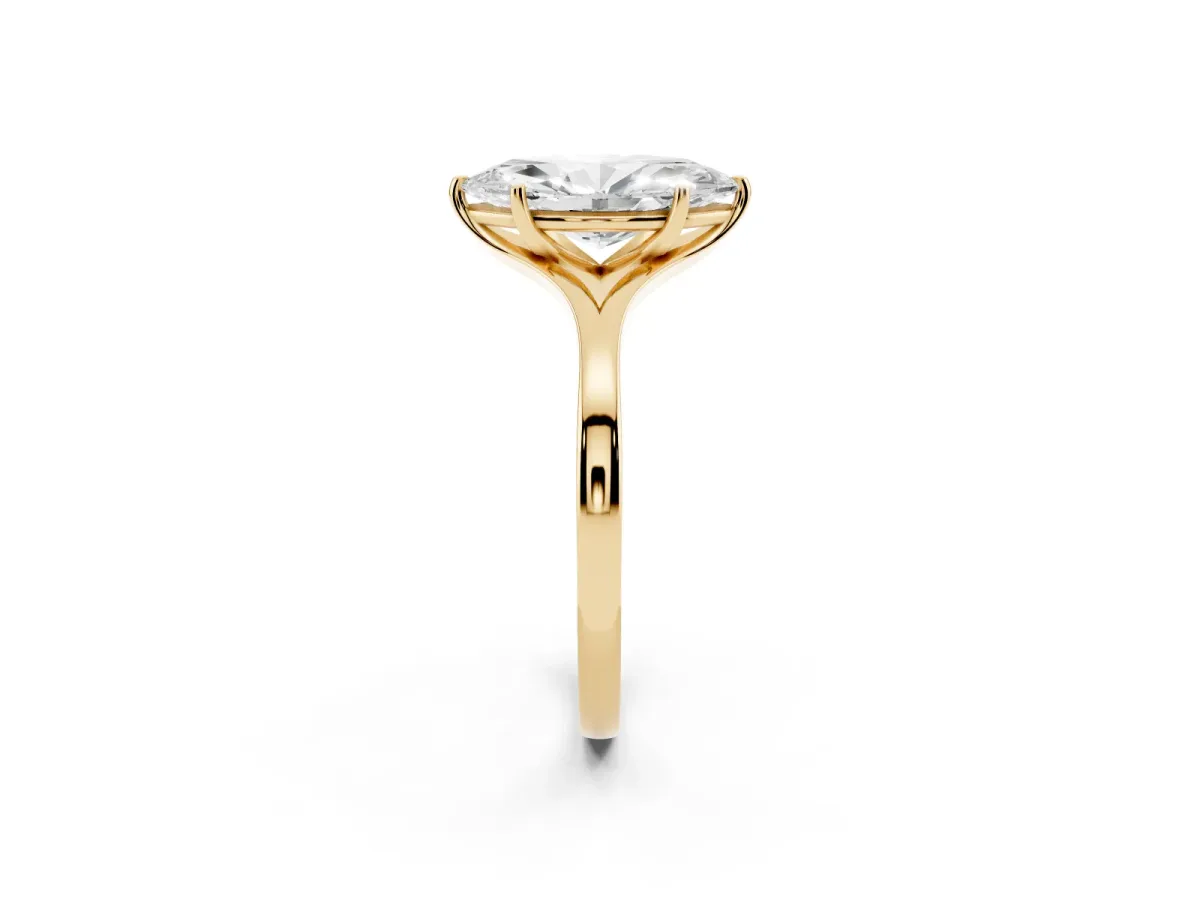 Marquise Cut Solitaire Diamond Ring with Six-Prong Setting and Tapered Band Yellow gold