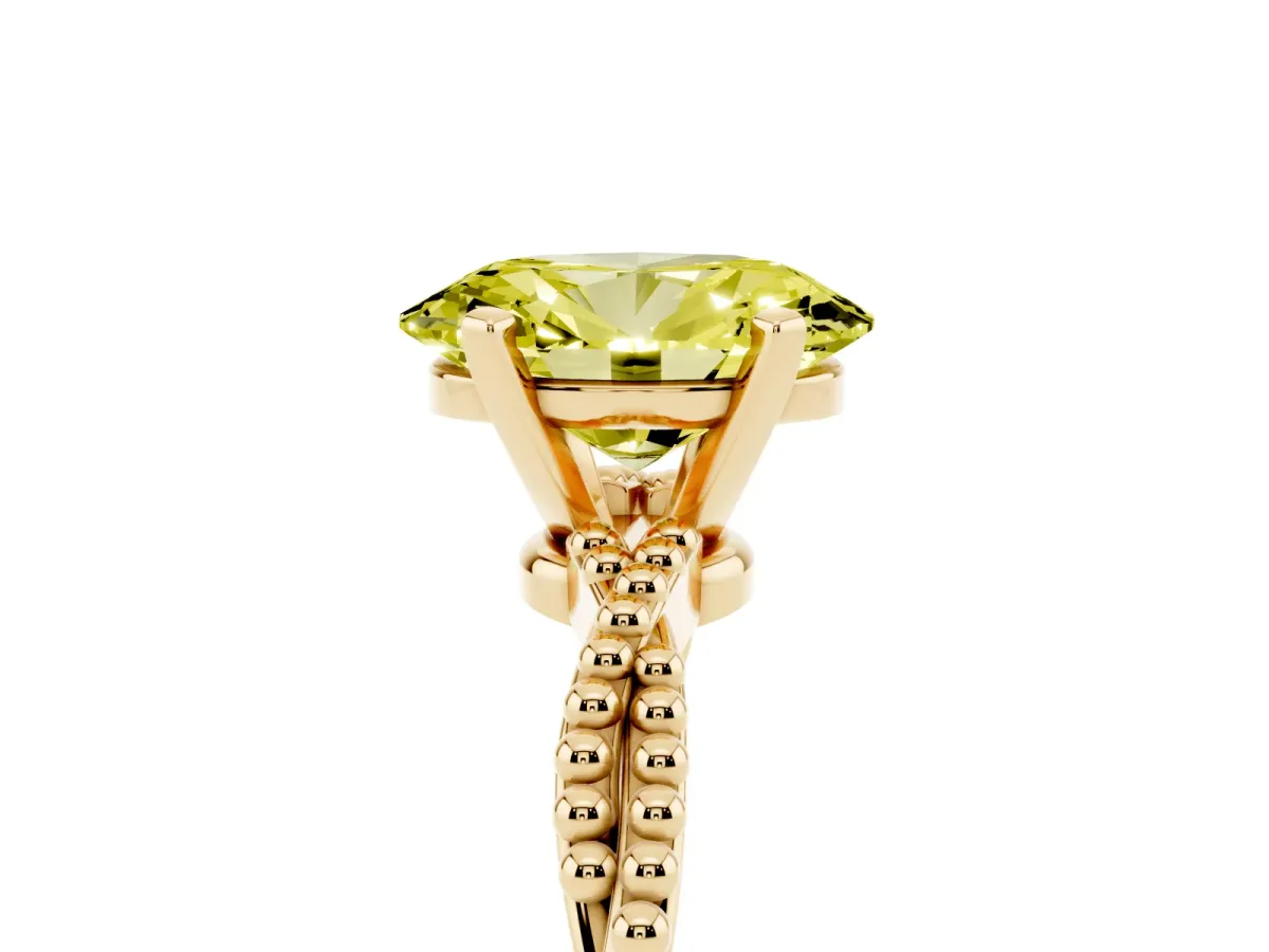 Fancy Yellow Oval Cut Solitaire Twisted Band with Bead Prong Setting Yellow gold
