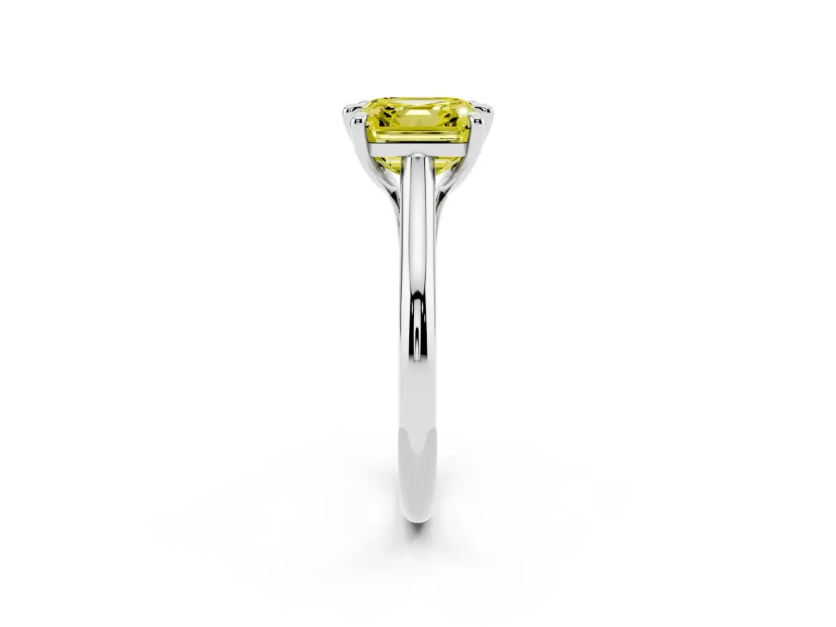 Fancy Yellow Asscher Cut Solitaire Engagement Ring with Six-Prong Setting and Classic Band Silver