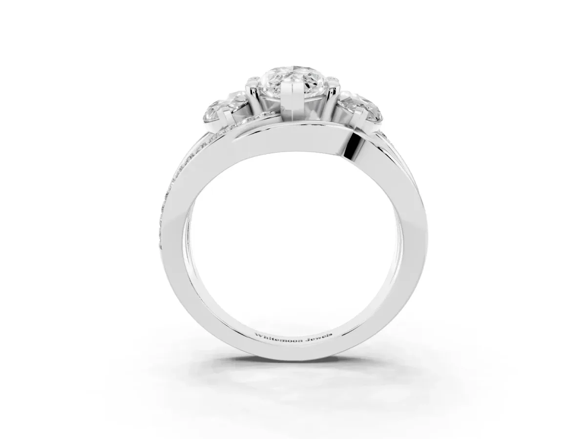 Three-Stone Marquise Cut Cut Diamond Split Shank Prong Set Ring Platinum