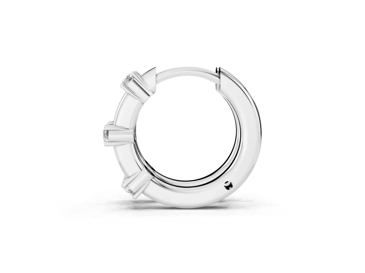 Round Diamond Station Huggie Hoop Earrings Platinum
