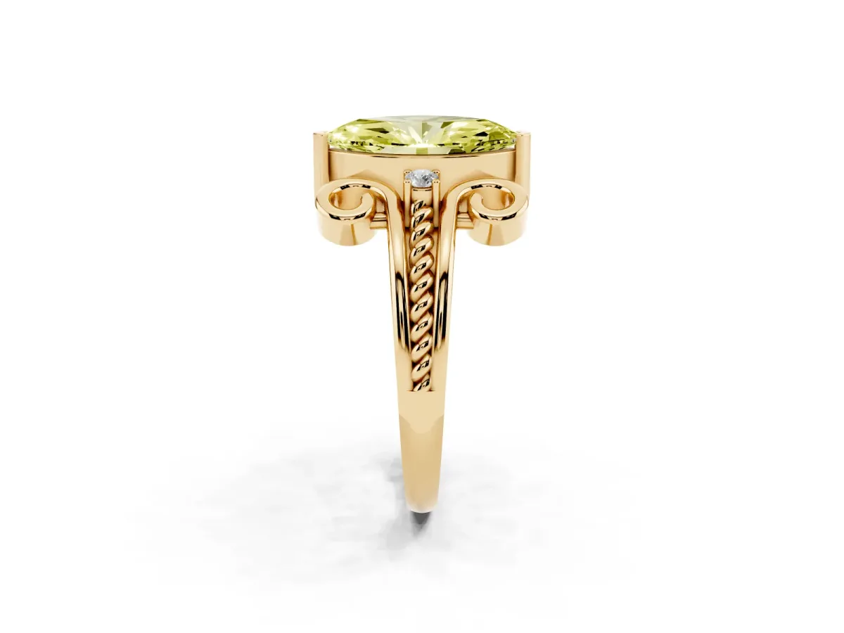 Fancy Yellow Marquise Cut Solitaire Twisted Band Scroll Prong Ring Yellow gold