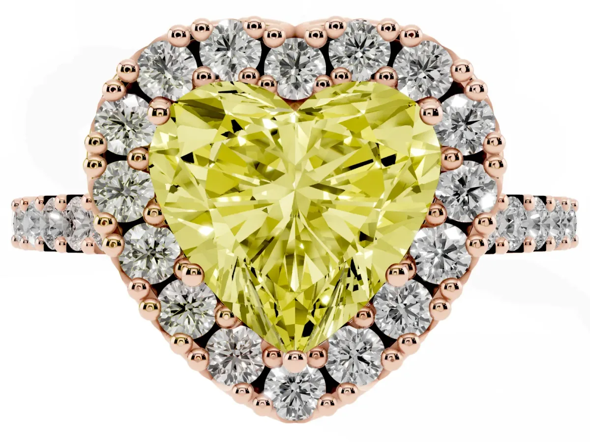 Fancy Yellow Heart Cut Halo Diamond Pavé Solitaire Ring Rose gold