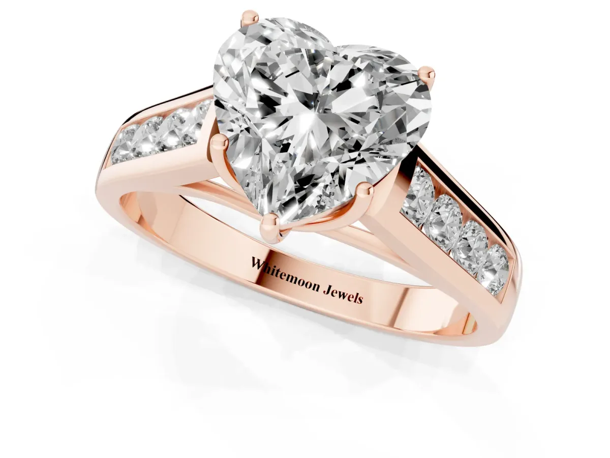 Heart Cut Brilliant Channel-Set Solitaire Ring with Four-Prong Setting Rose gold