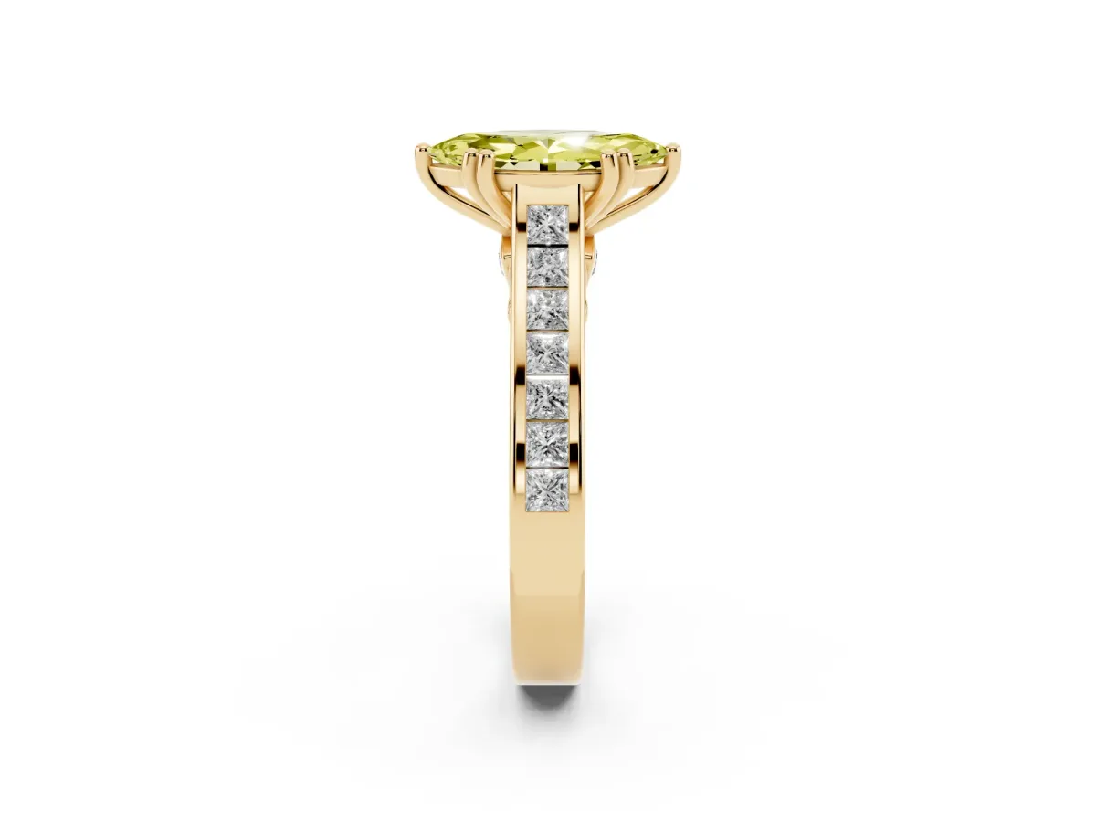 Fancy Yellow Marquise Cut Cut Channel Set Solitaire Engagement Ring with Prong Setting Yellow gold