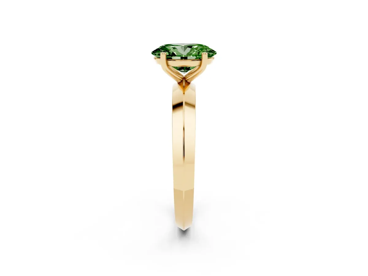 Fancy Green Oval Cut Cut Solitaire Engagement Ring with Flat Band and Four-Prong Setting Yellow gold