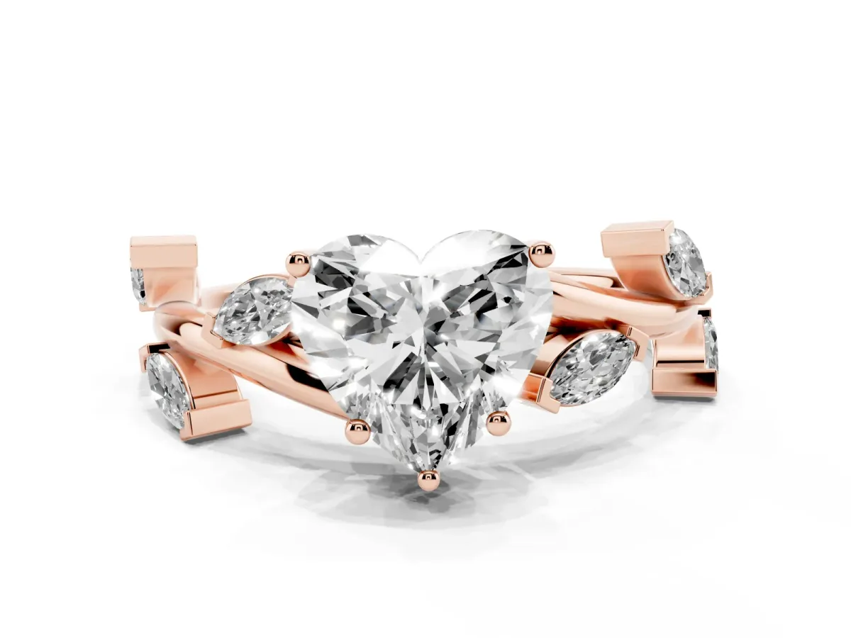 Heart Cut Solitaire Twisted Band Marquise Accent Prong Setting Ring Rose gold