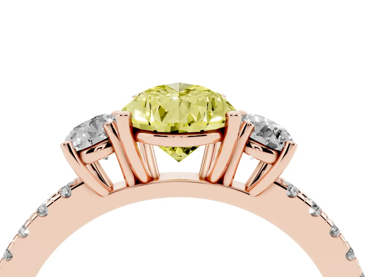 Fancy Yellow Three-Stone Pear Cut Cut Diamond Pavé Band with Prong Setting Rose gold