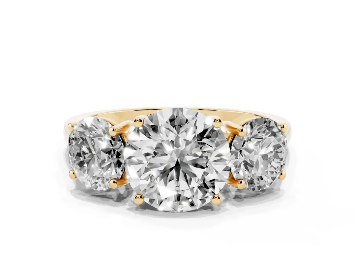 Three-Stone Round Cut Cut Solitaire Ring with Classic Band and Prong Setting Yellow gold