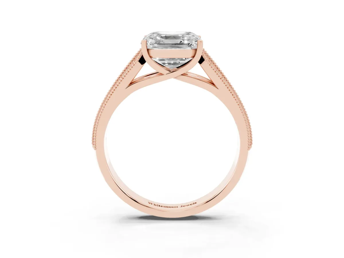 Asscher Cut Cut Pave Split Shank Engagement Ring with Four-Prong Setting Rose gold