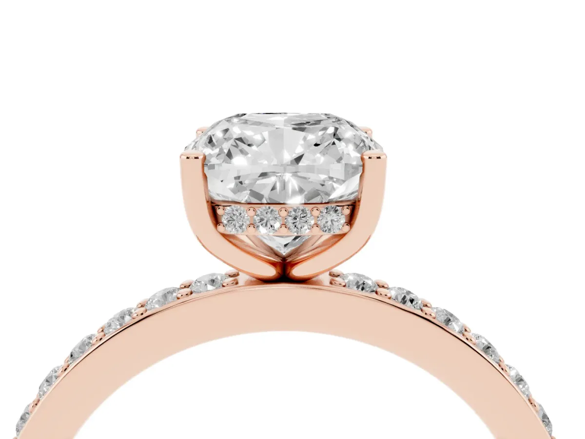 Cushion Cut Cut Diamond Pavé Band Ring with Four-Prong Setting Rose gold