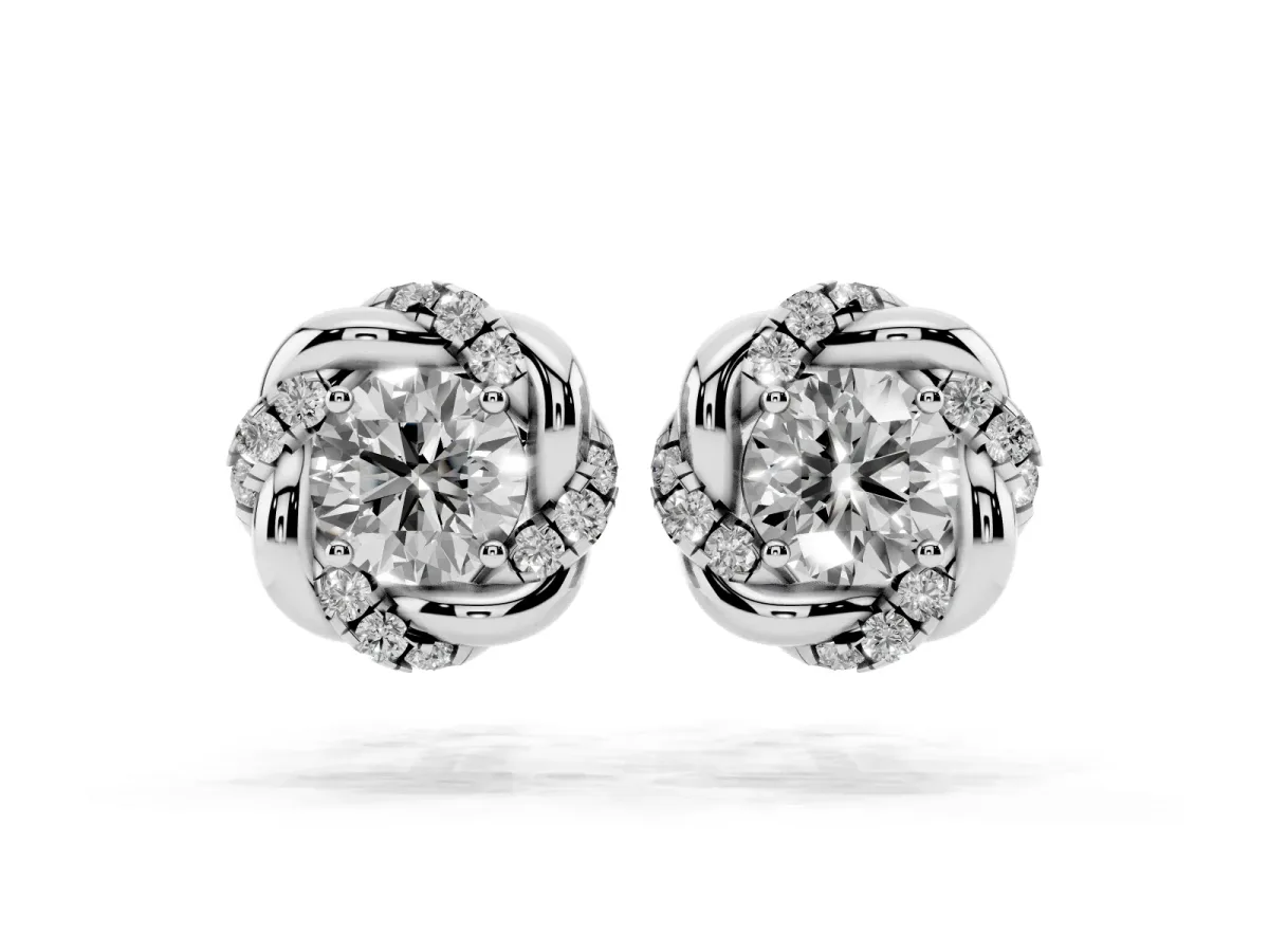 Round Diamond Oceana Halo Stud Earrings Platinum