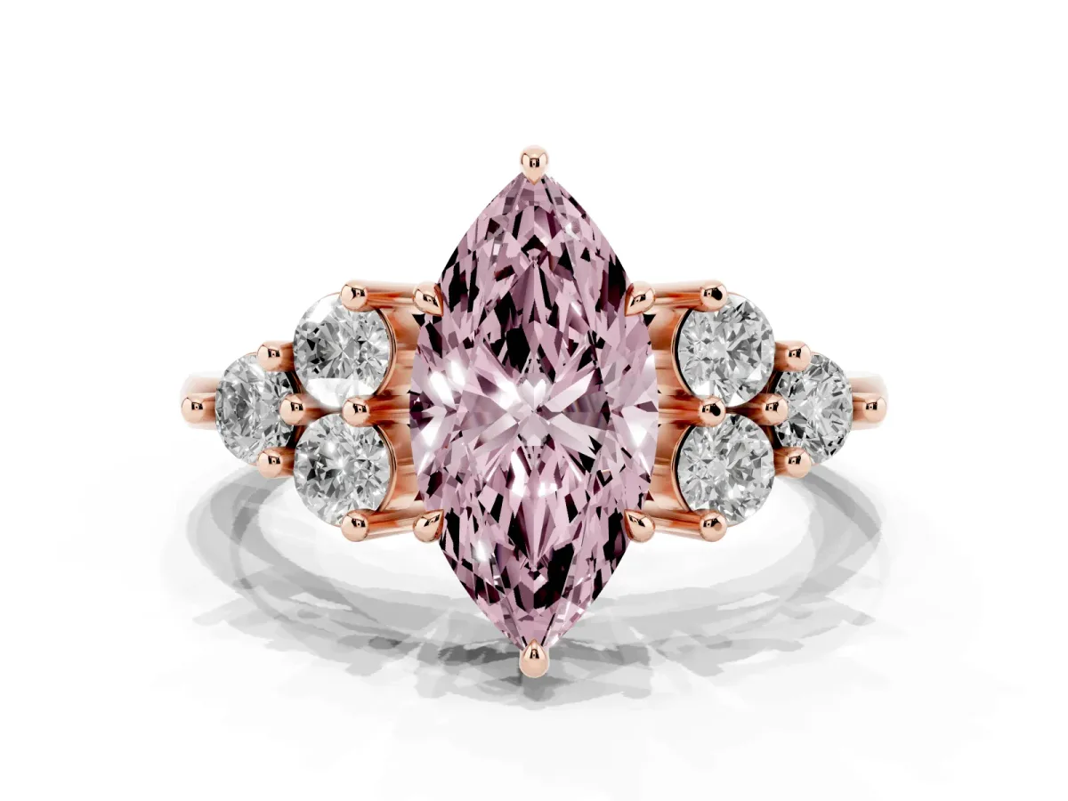 Fancy Pink Marquise Cut Brilliant Diamond Cluster Accent Solitaire Ring with Prong Setting Rose gold