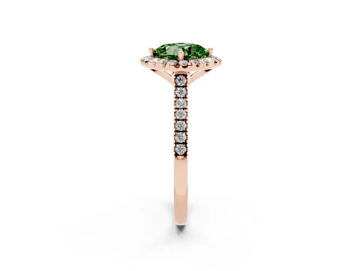 Fancy Green Cushion Cut Diamond Cushion Halo Ring with Pavé Band Rose gold
