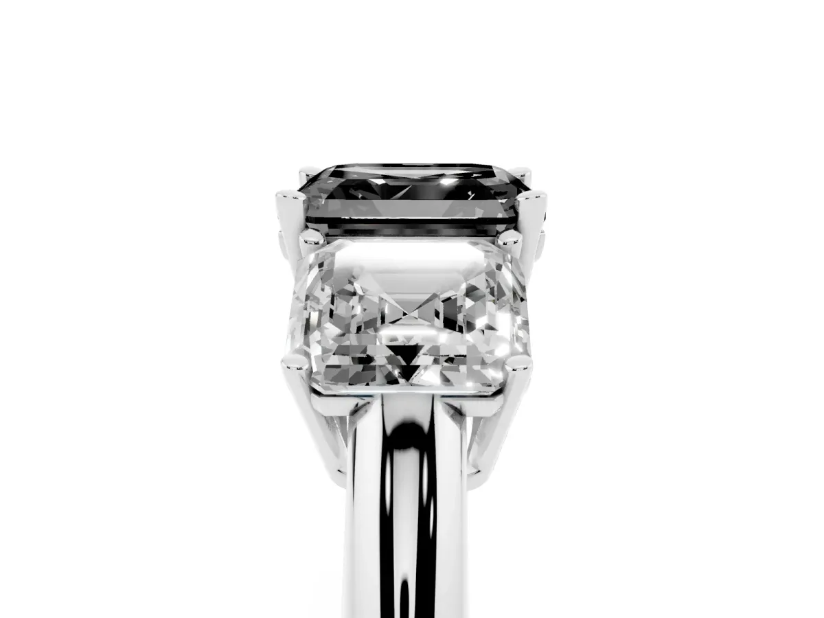 Fancy Black Three-Stone Asscher Cut Cut Diamond Engagement Ring with Prong Setting on a White Gold Band Silver