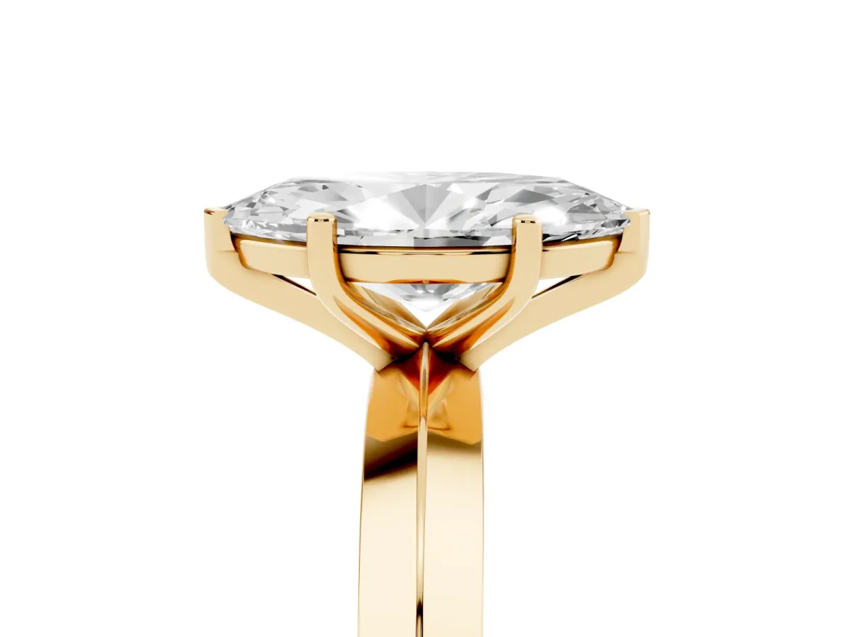 Marquise Cut Cut Solitaire Engagement Ring with Flat Band and Four-Prong Setting Yellow gold
