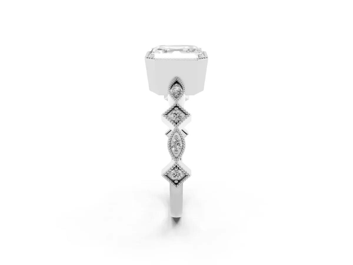 Asscher Cut Milgrain Marquise Diamond Twist Band Ring Silver