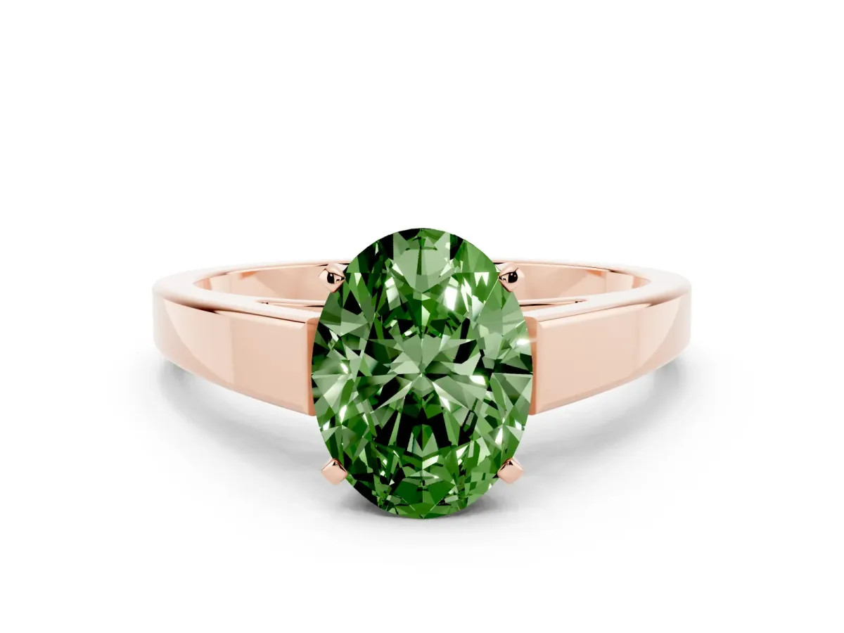 Fancy Green Oval Cut Solitaire Engagement Ring with Four-Prong Setting and Tapered Band Rose gold