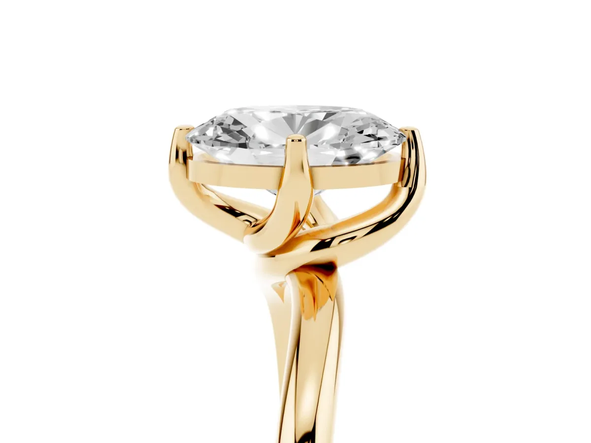Oval Cut Diamond Solitaire Engagement Ring with Four-Prong Setting and Classic Band Yellow gold