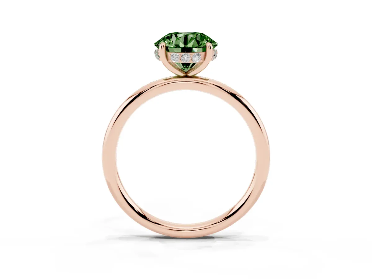 Fancy Green Round Cut Solitaire Diamond Ring with a Classic Band and Four-Prong Setting Rose gold