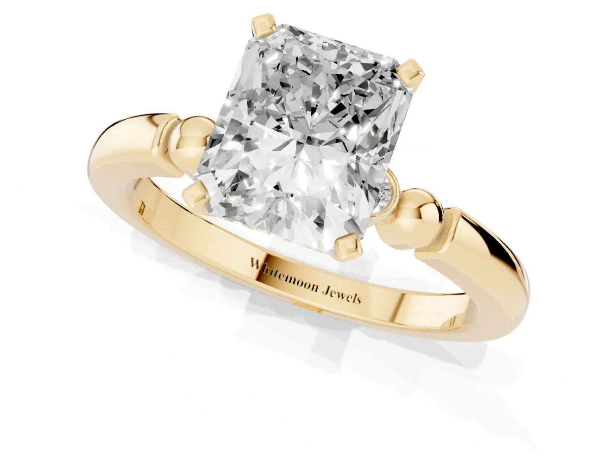 Radiant Cut Solitaire Beaded Band with Four-Prong Setting Yellow gold