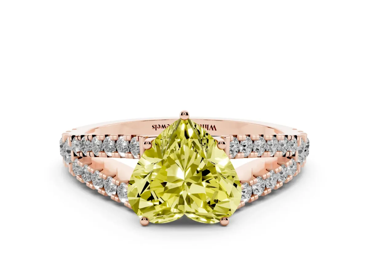 Fancy Yellow Heart Cut Diamond Split Shank Pavé Engagement Ring with Four-Prong Setting Rose gold