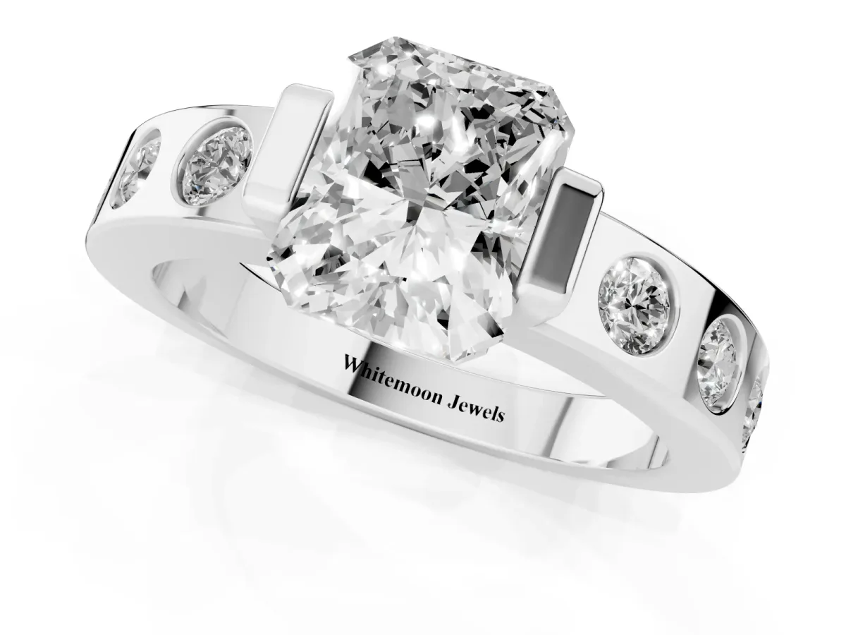 Radiant Cut Brilliant Channel-Set Diamond Ring with Bezel Prong Setting Silver