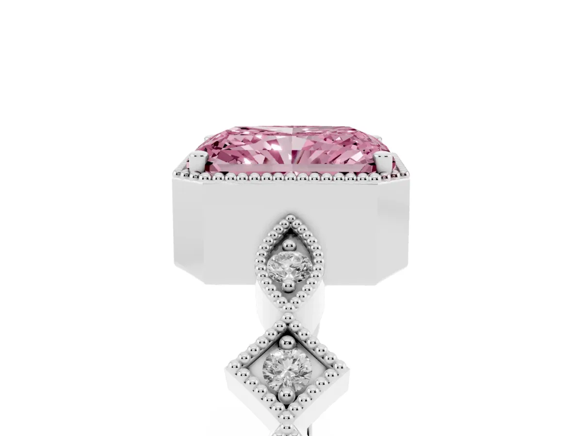 Fancy Pink Radiant Cut Milgrain Marquise Diamond Twist Band Ring Platinum