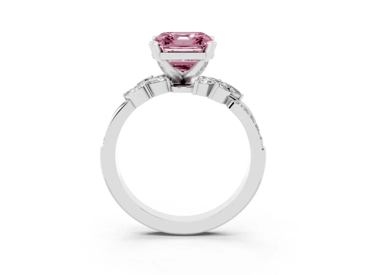 Fancy Pink Asscher Cut Solitaire Marquise Twist Band with Six-Prong Setting White gold