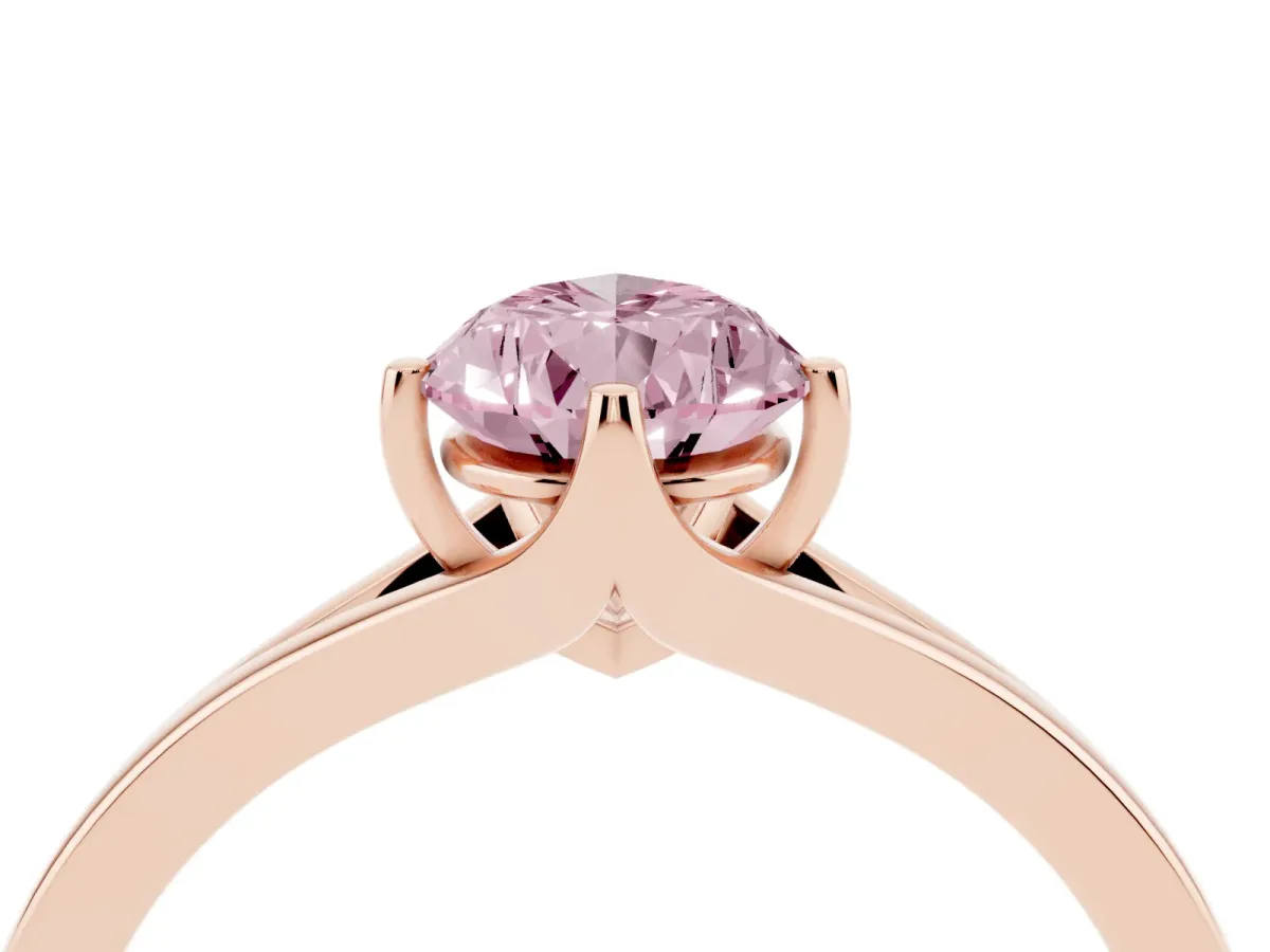 Fancy Pink Pear Cut Solitaire Diamond Ring with Six-Prong Setting and Tapered Band Rose gold