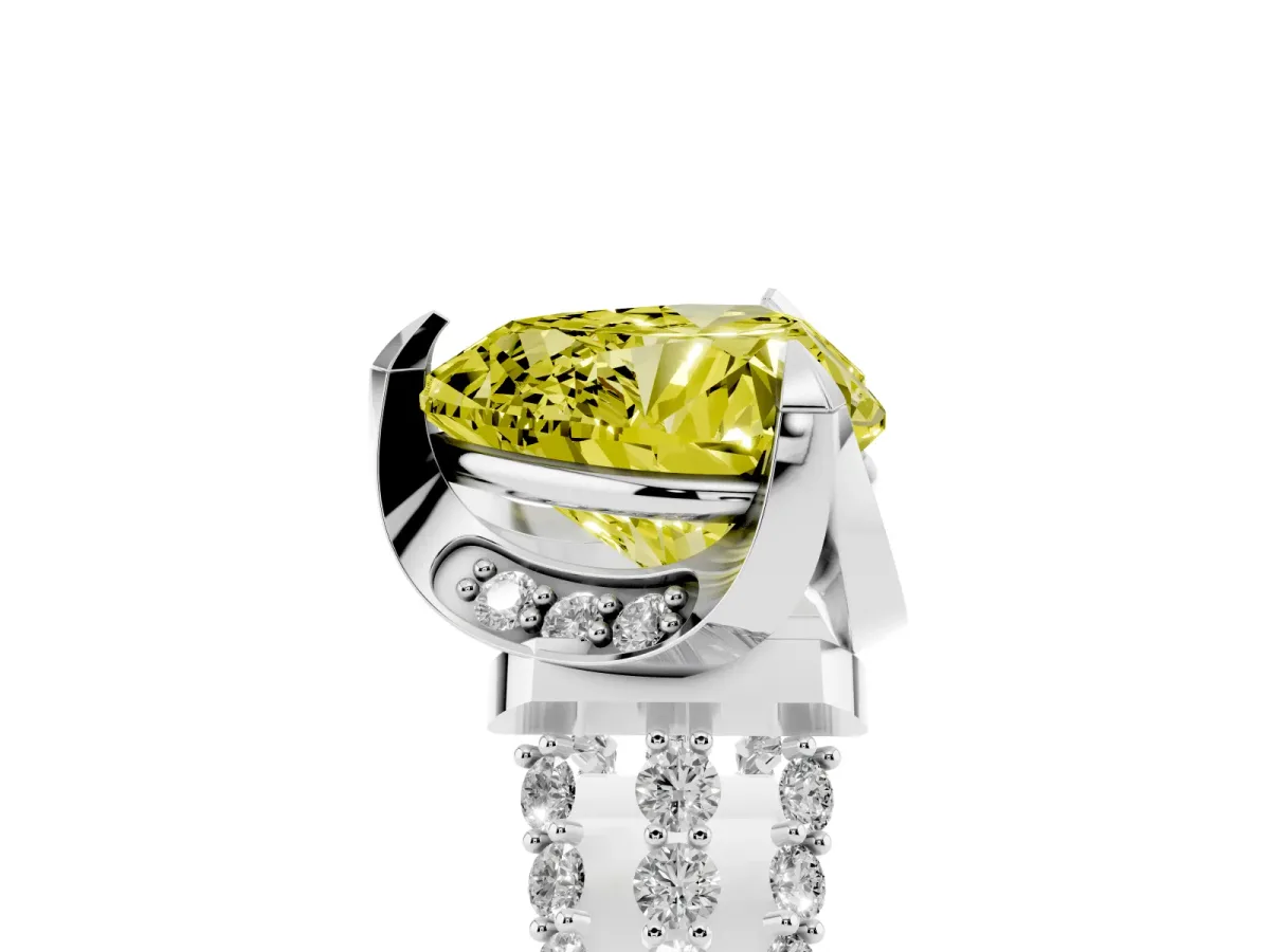 Fancy Yellow Heart Cut Solitaire Pave Split Shank Ring with Four-Prong Setting Silver
