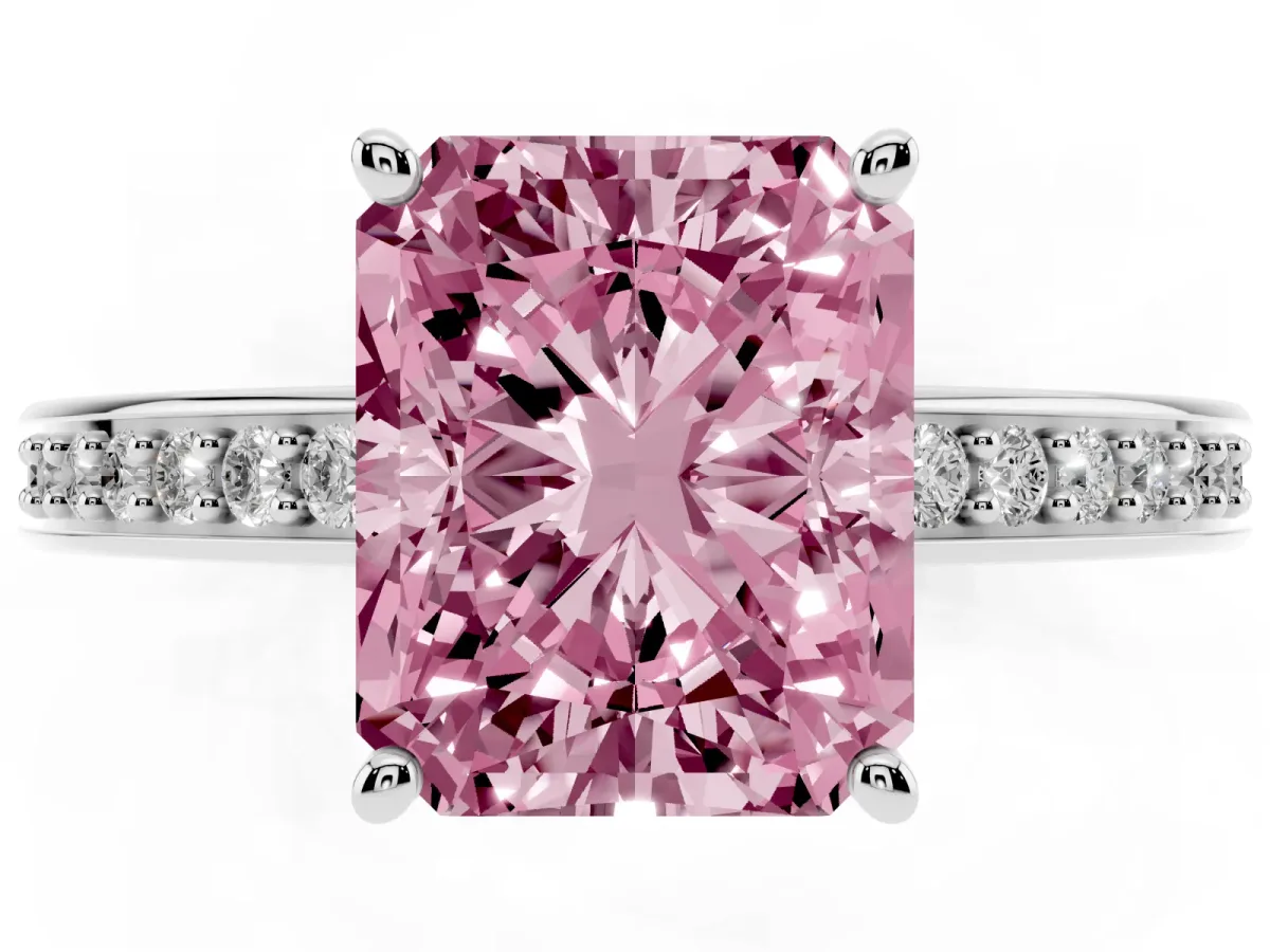Fancy Pink Radiant Cut Solitaire Pavé Band Prong Setting Ring Silver