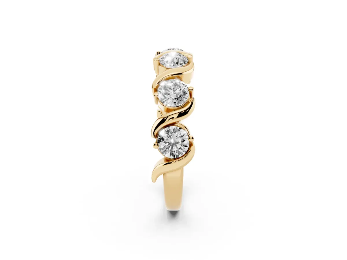 Round Diamond Half Eternity Band with Wave Prong Setting Yellow gold