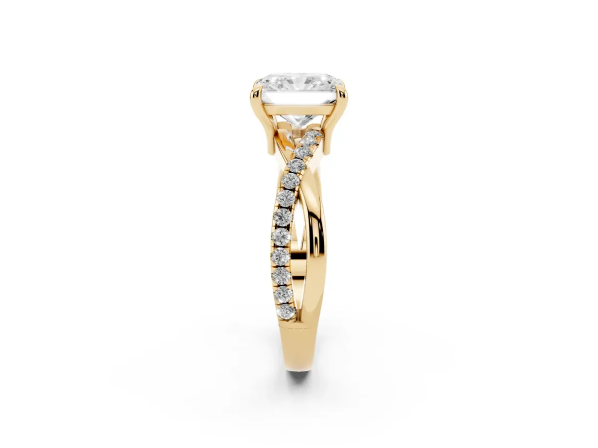 Radiant Cut Cut Diamond Twist Band Solitaire with Prong Setting Yellow gold