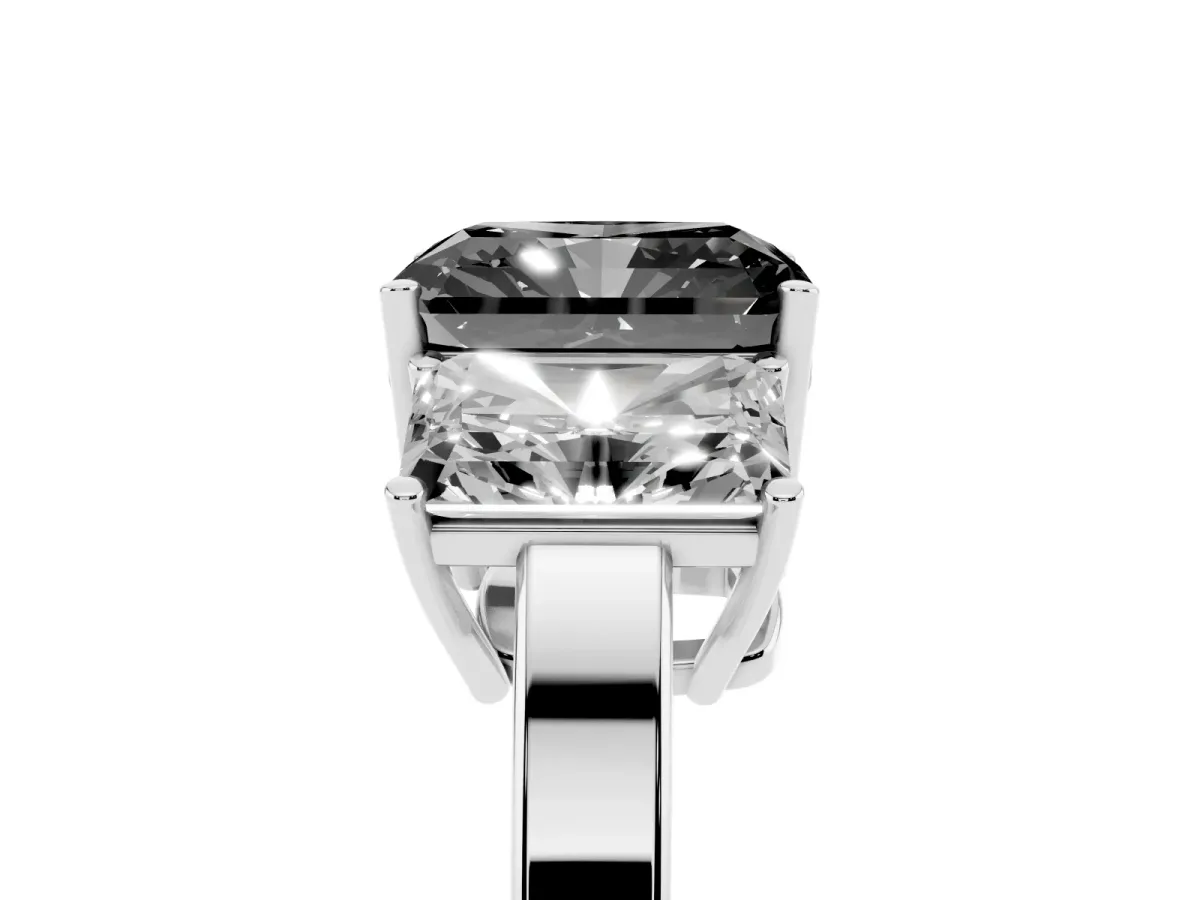 Fancy Black Three-Stone Radiant Cut Cut Diamond Engagement Ring with Flat Band and Four-Prong Setting Silver