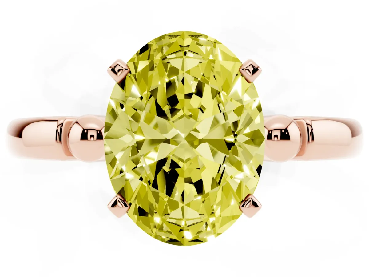 Fancy Yellow Oval Cut Solitaire Beaded Band with Four-Prong Setting Rose gold